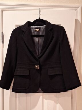 JCrew - Black Wool Crepe Women's Tailored Blazer with Decorative Button - 8